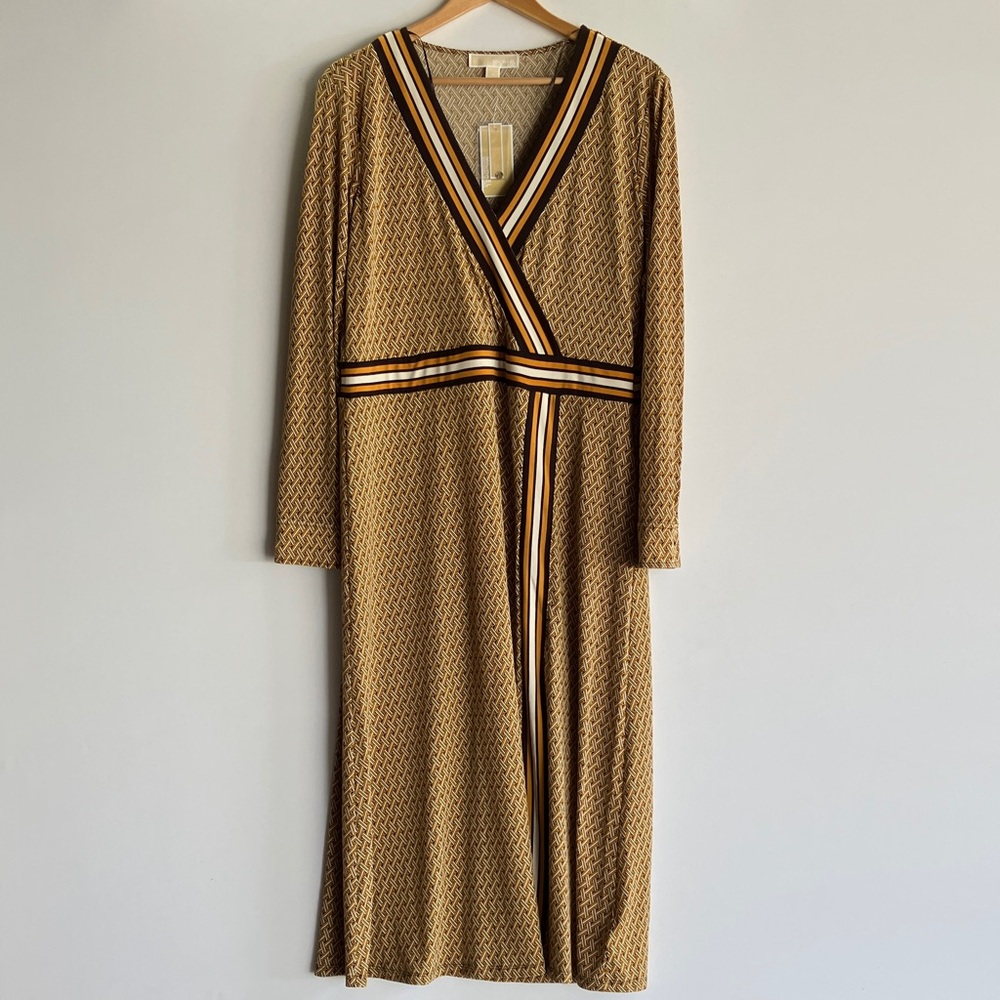 Michael Kors Tan Long Sleeve Geometric Dress/Gown 48’’ in Length